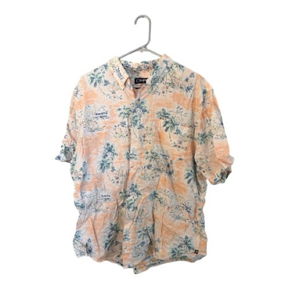 Chaps Peach and Blue Floral Short-Sleeve Button-Down Shirt Cotton Blend XL